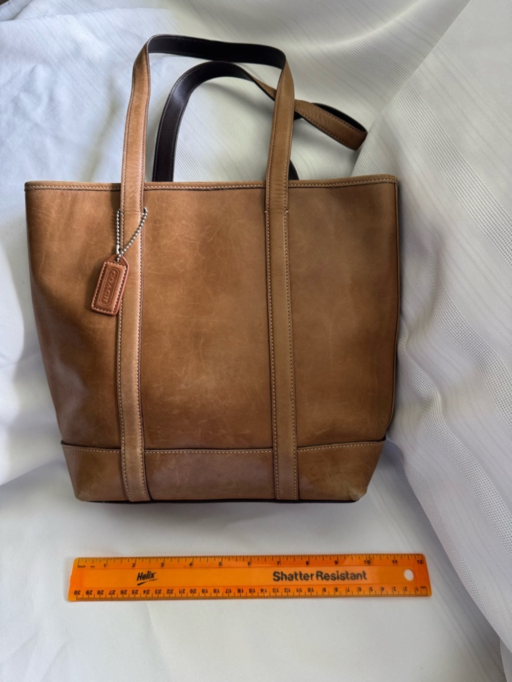 Coach Brown Leather Vertical-Strap Tote with Dark Brown Handles